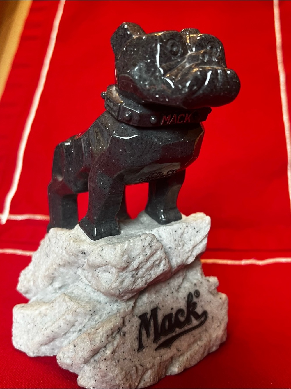 Mack Truck Black Bulldog Figurine on Stone Base
